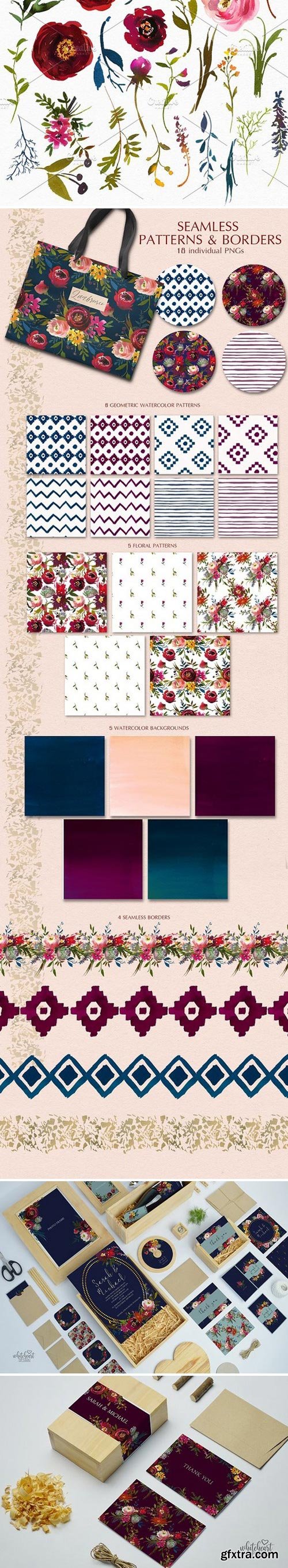 CM - Bordo Watercolor Floral Clip Art Set 1636230