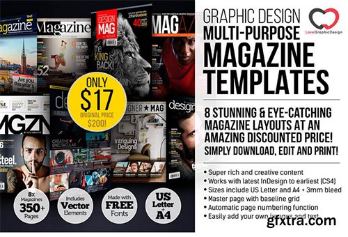 8 Professional Graphic Design Magazine Templates (over 350 pages)