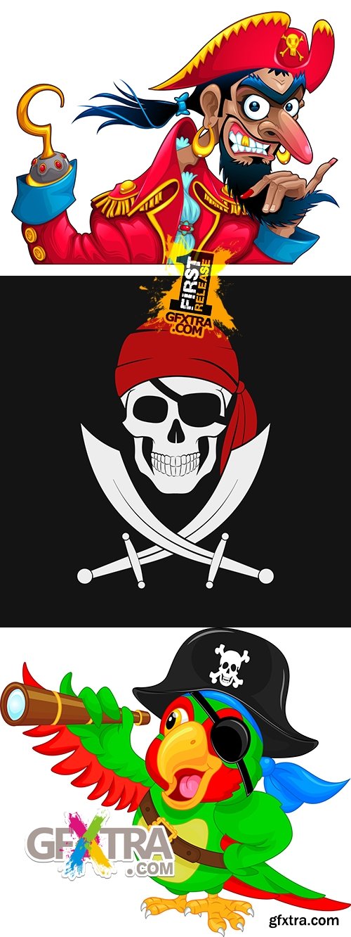 Pirates captain beard and cocked hat cartoon illustration