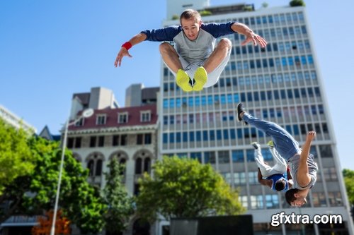 Parkour jump to overcome obstacles in the city stunt 25 HQ Jpeg