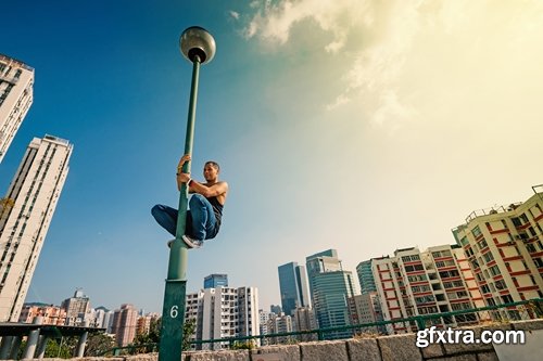 Parkour jump to overcome obstacles in the city stunt 25 HQ Jpeg