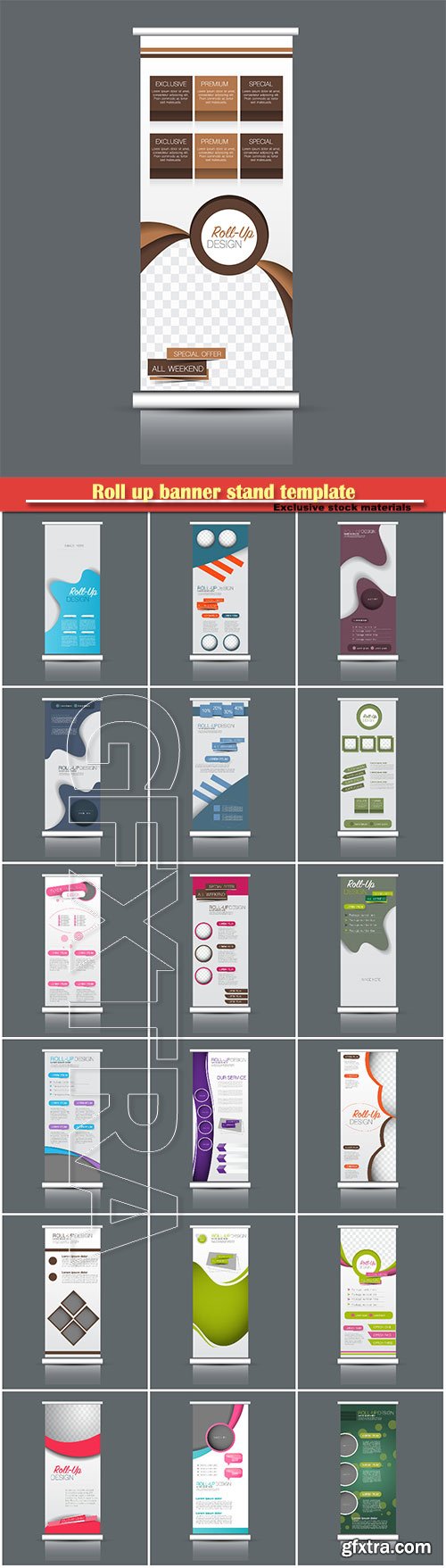 Roll up banner stand template, vector abstract background for design,  business, education, advertisement