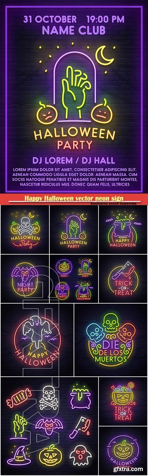 Happy Halloween vector neon sign, bright signboard, light banner