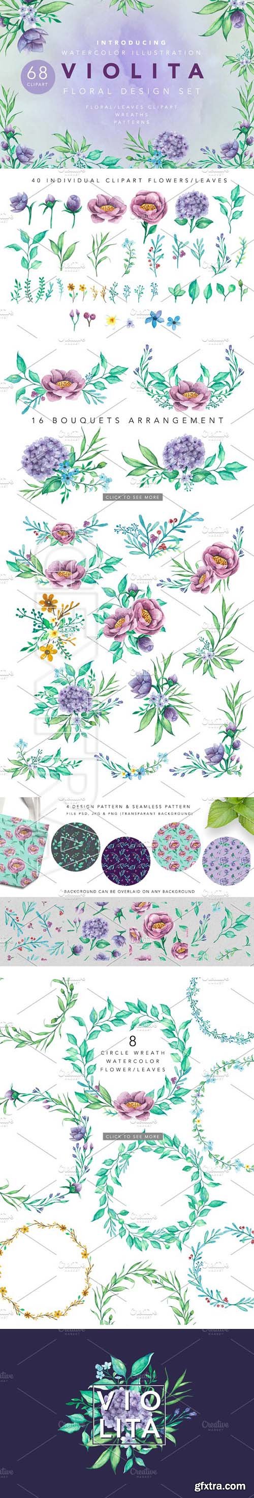 CreativeMarket - VIOLITA Floral Design Set Watercolor 1860721