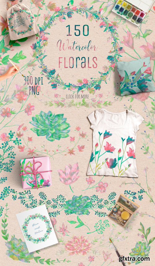 CreativeMarket 80%OFF: 150 Watercolor Florals+Bonus 1910791