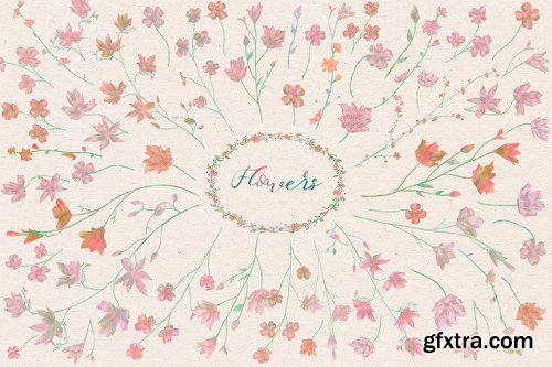 CreativeMarket 80%OFF: 150 Watercolor Florals+Bonus 1910791