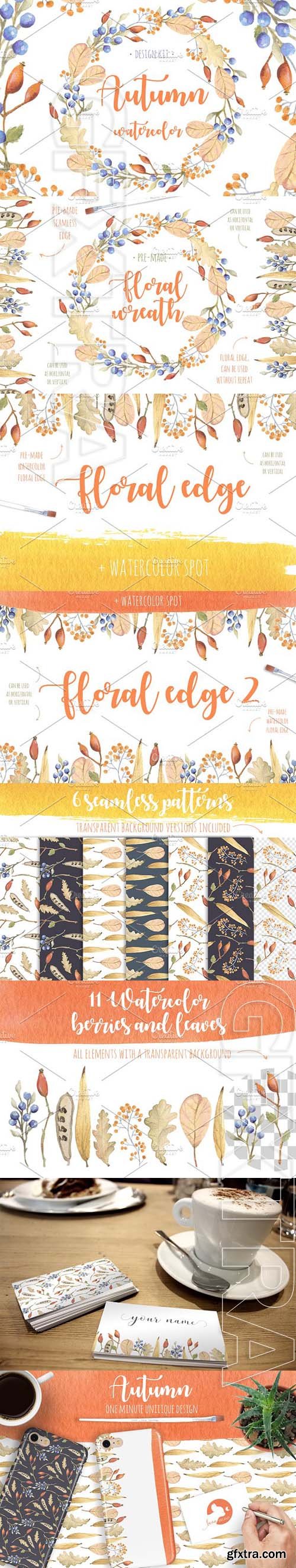 CreativeMarket - Watercolor Autumn Design Kit 1863513