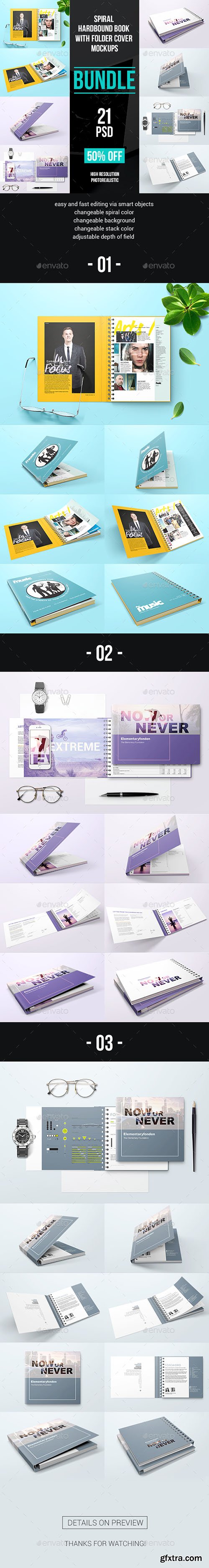 Graphicriver Spiral Hardbound Book With Folder Cover Bundle Mockups 20727556