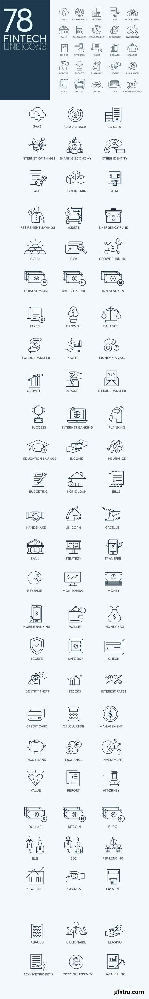 78 Fintech Line Icons