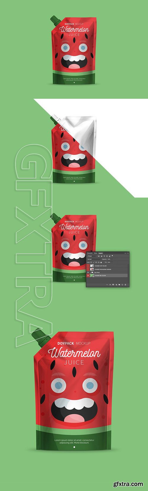 CreativeMarket - Doypack Juice Foil Bag Mockup 1903442