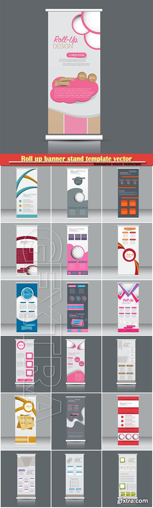 Roll up banner stand template vector,  business, education, advertisement