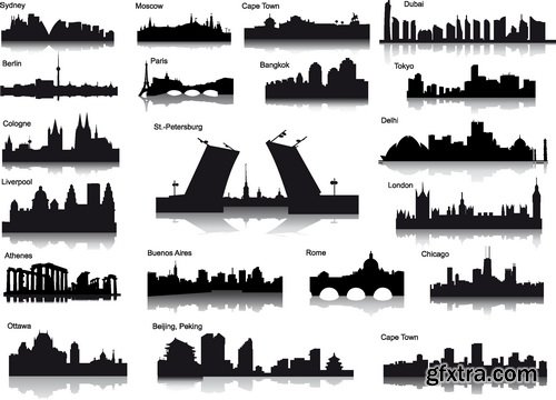 Vectors - Silhouettes of Skyline Cityscapes 26