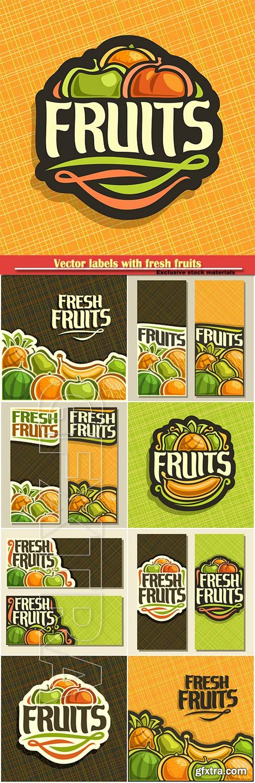 Vector labels with fresh fruits in vintage style