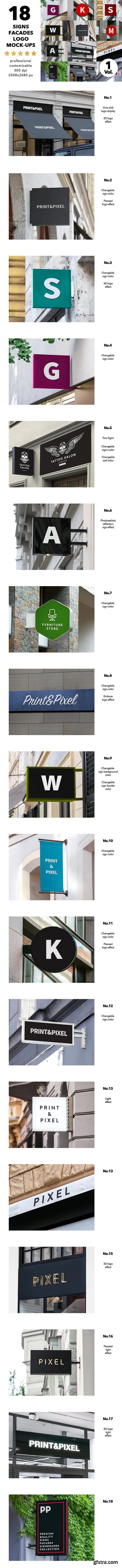 CM - 18 Sign Signboard Facade Logo Mockup 1821394