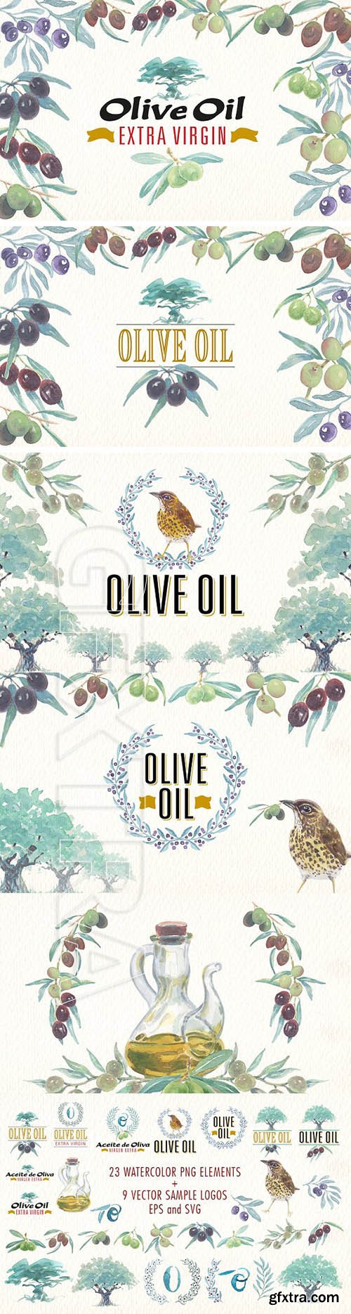 CreativeMarket - Watercolor olive oil clipart 1919283