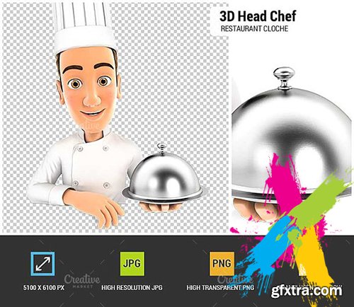 CreativeMarket - 3D Head Chef Restaurant Cloche 1903723