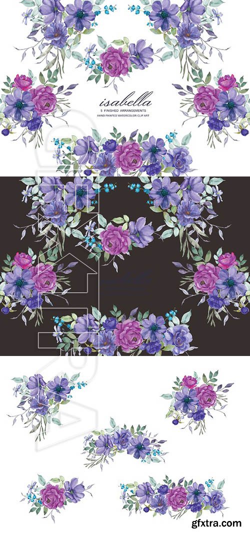 CreativeMarket - Purple Hand Painted Floral Clip Art 1904565