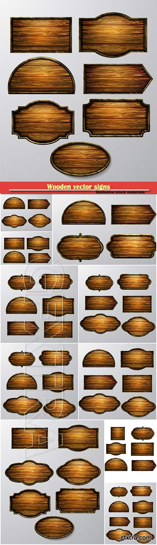 Wooden vector signs, vector icon set on white background