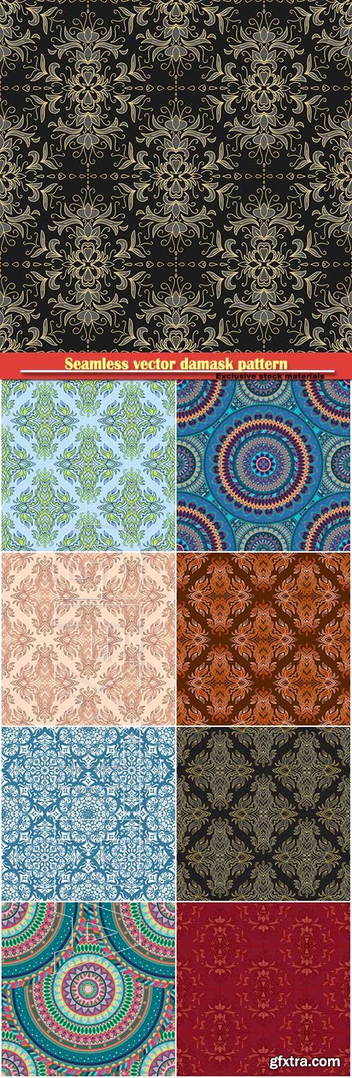 Seamless vector damask pattern, endless pattern with vintage mandala elements