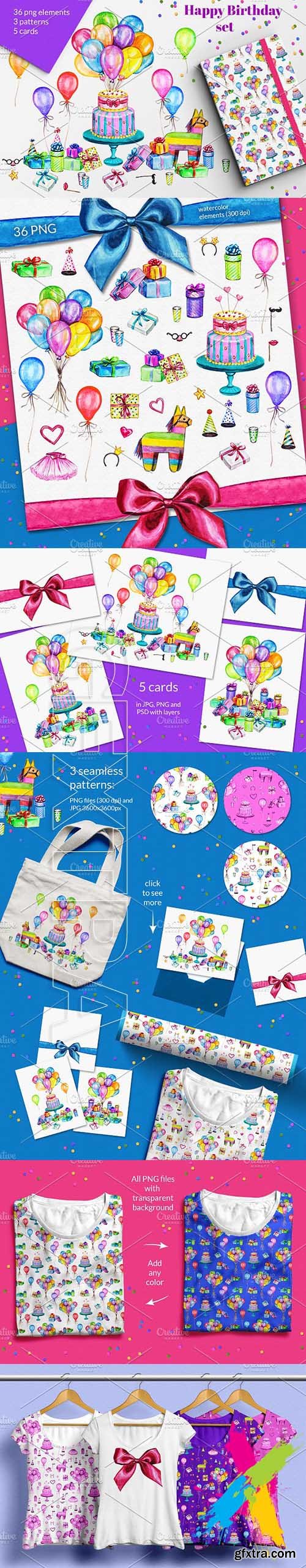 CreativeMarket - Happy Birthday illustration set 1916656