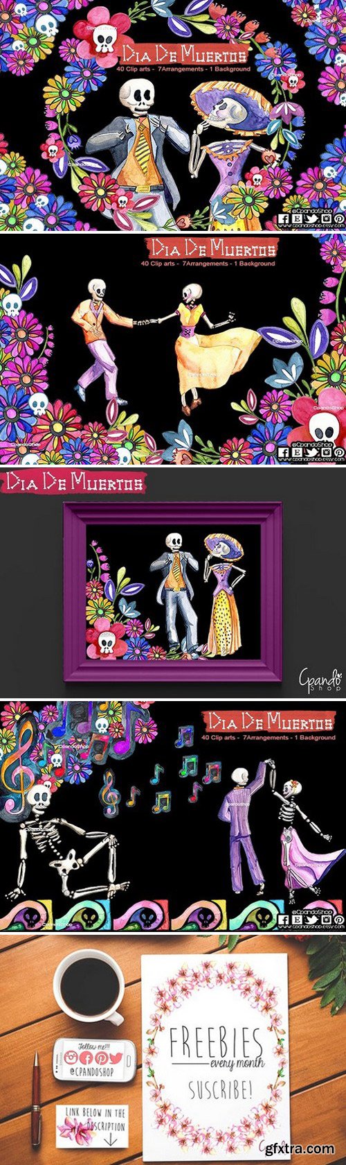 CM - Day of the dead watercolor clip art 1867792