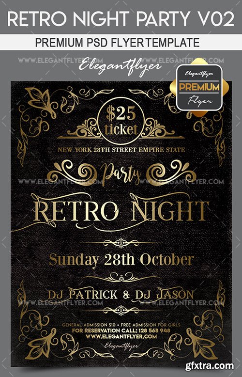 Retro Night Party V02 – Flyer PSD Template + Facebook Cover