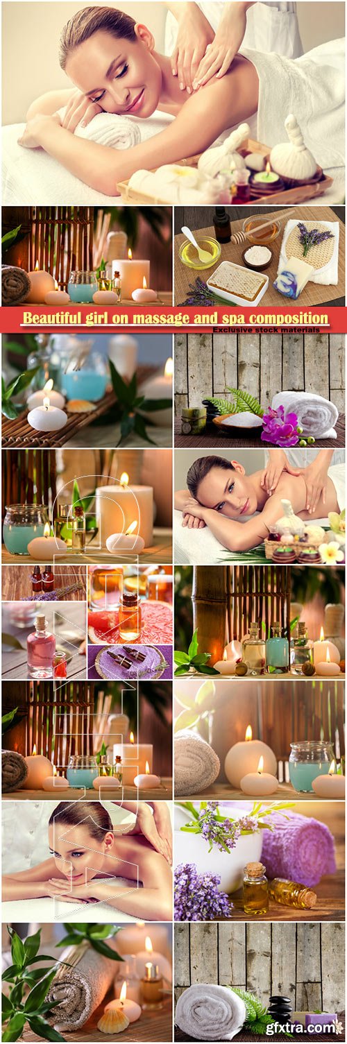 Beautiful girl on massage and spa composition