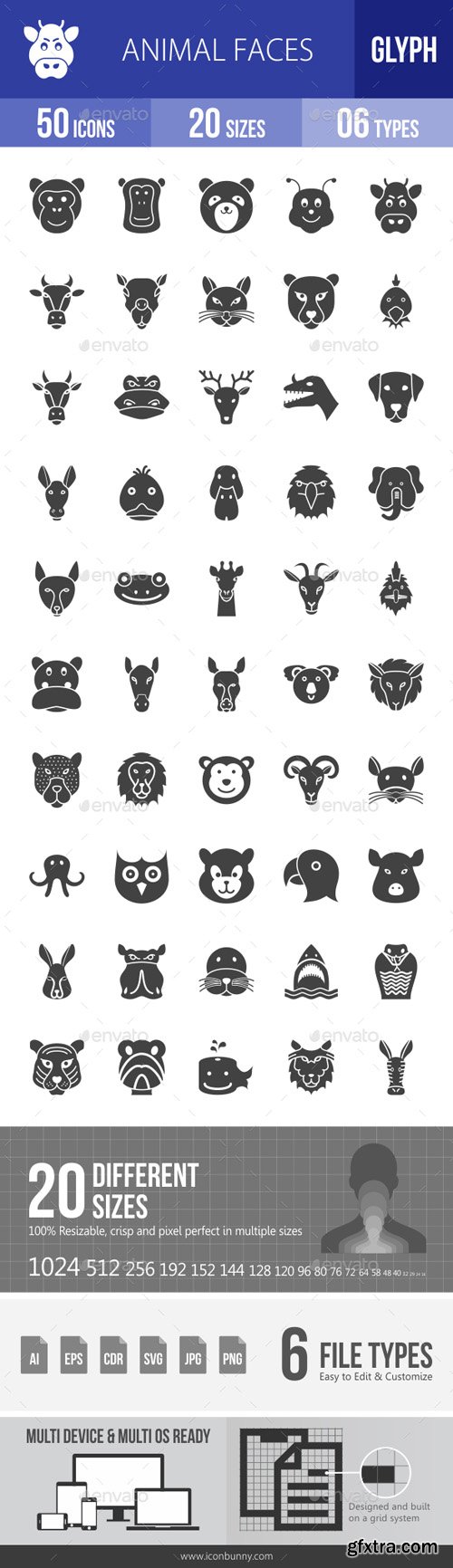 GR - Animal Faces Glyph Icons 19594241