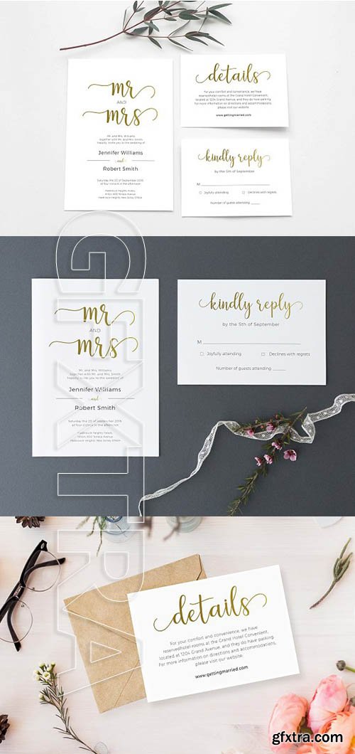 CreativeMarket - Wedding Invitation Set Gold 1932408