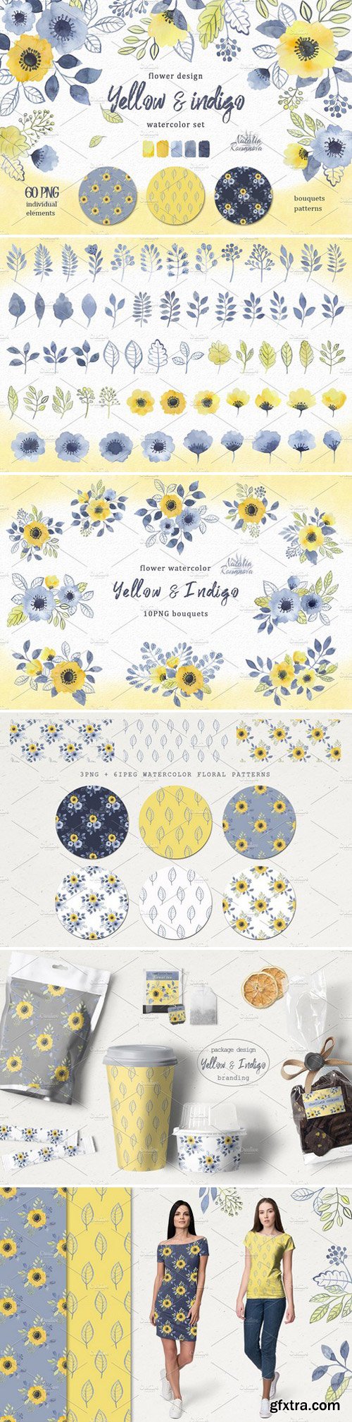 CM - Watercolor set of yellow and indigo 1852155