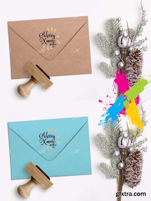 CreativeMarket - Xmas Rubber Stamp & Envelope Mockup 1919142