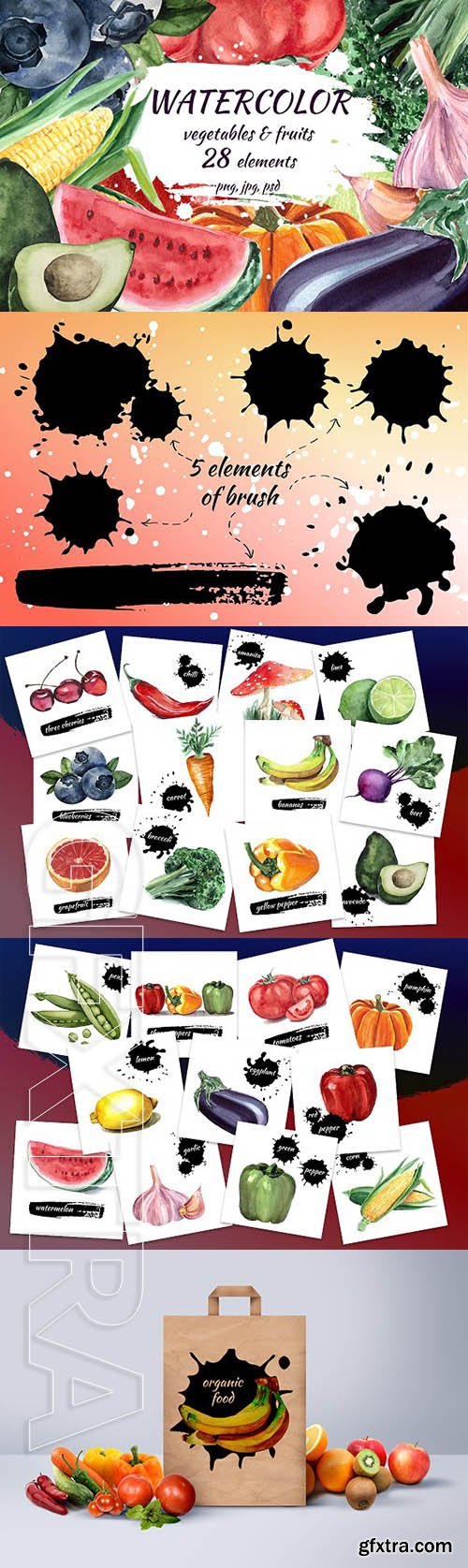 CreativeMarket - Watercolor vegetables & fruits 1934987