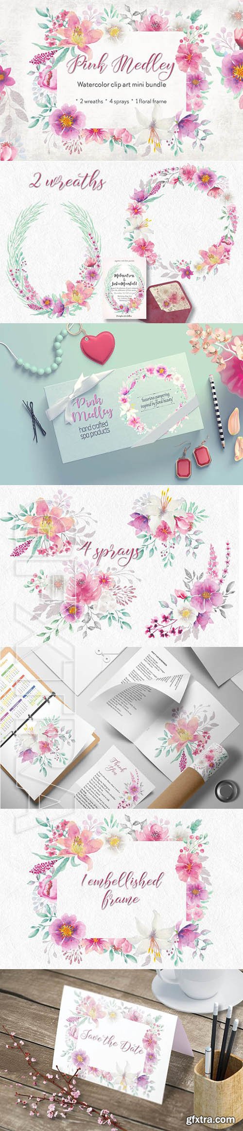 CreativeMarket - Watercolor mini bundle Pink Medley 1934877