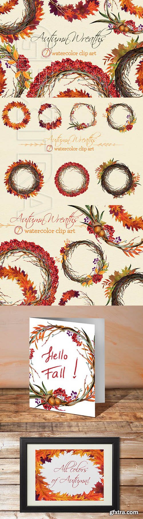 CreativeMarket - Autumn Wreaths watercolor clip art 1934921