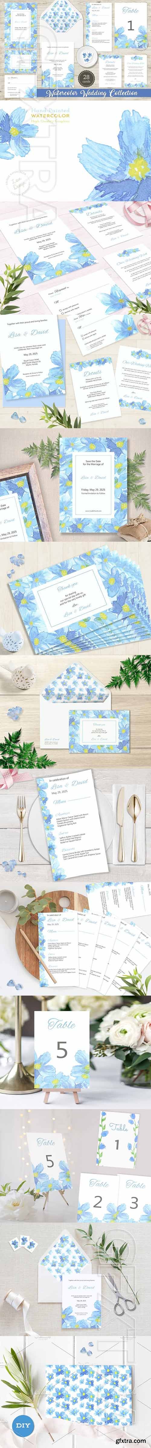 CreativeMarket - Blue Flower Watercolor Wedding Suite 1934103