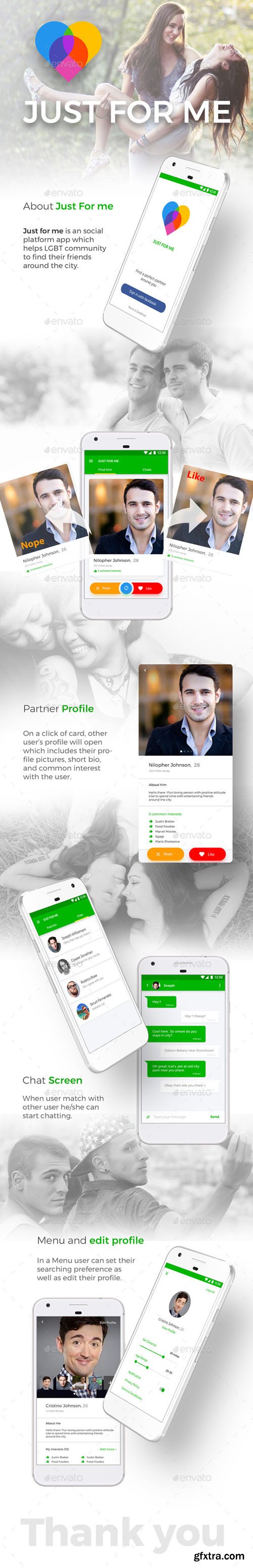 GR - Dating App UI Kit like Tinder | Just For Me for Android + iOS 20712407