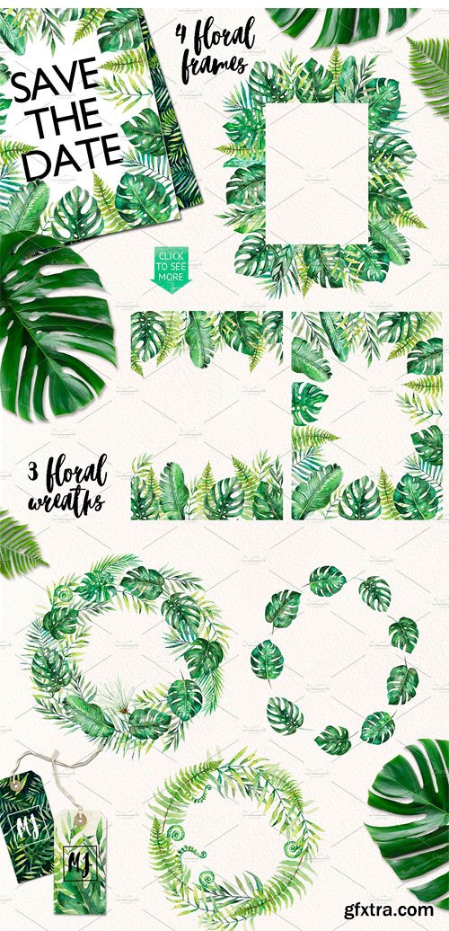 CM - Tropical Leaves Watercolor Clip Art 1884947