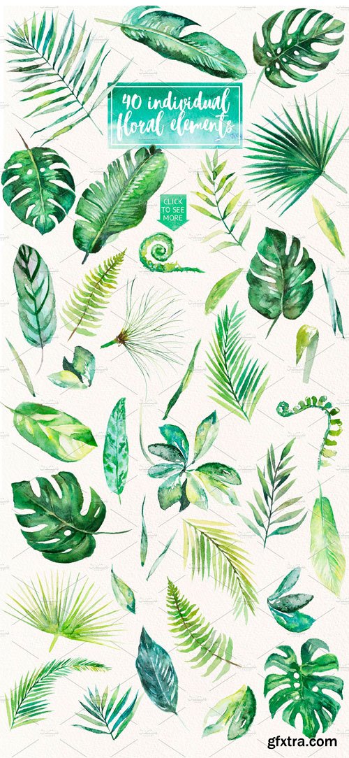 CM - Tropical Leaves Watercolor Clip Art 1884947