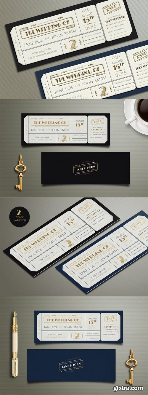 Art Deco Wedding Invitation Ticket