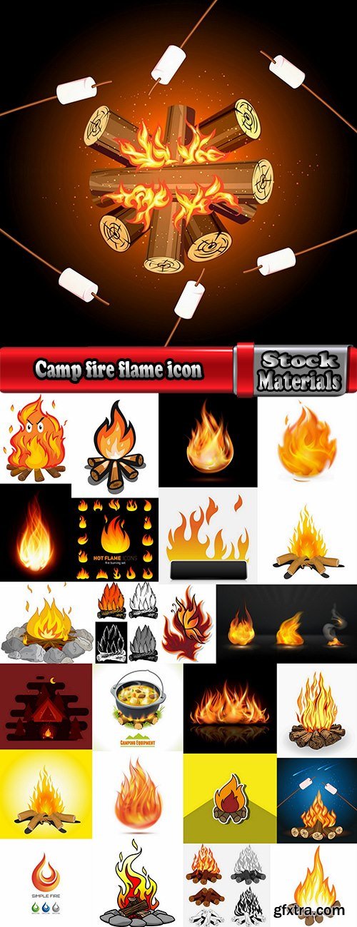 Camp fire fire flame icon vector image 25 EPS