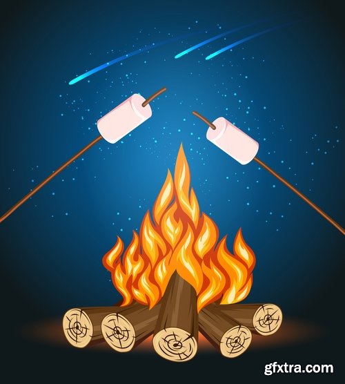 Camp fire fire flame icon vector image 25 EPS