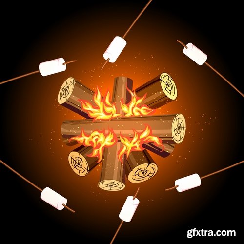 Camp fire fire flame icon vector image 25 EPS