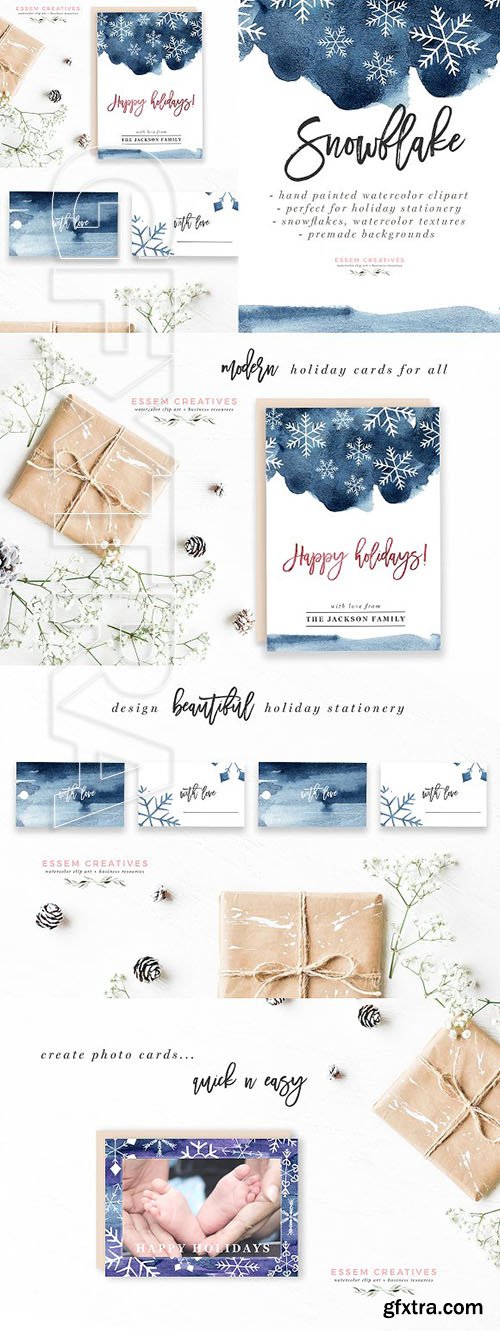 CreativeMarket - Watercolor Snowflake Winter Graphics 1933674