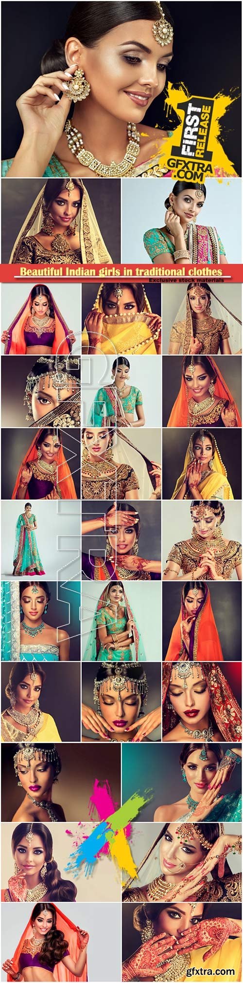 Beautiful Indian girls in traditional clothes, beautiful make-up, women with beautiful jewelry