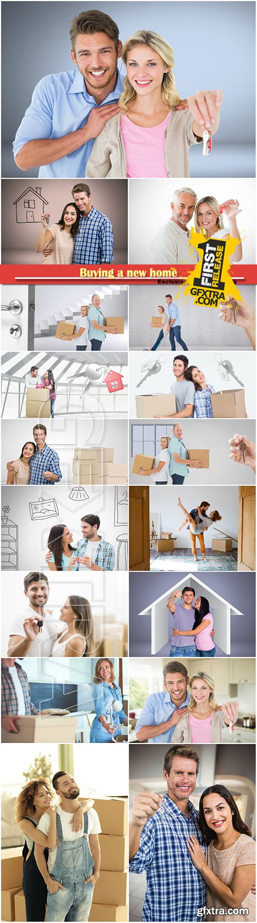 Buying a new home, couples unpacking boxes in a new house