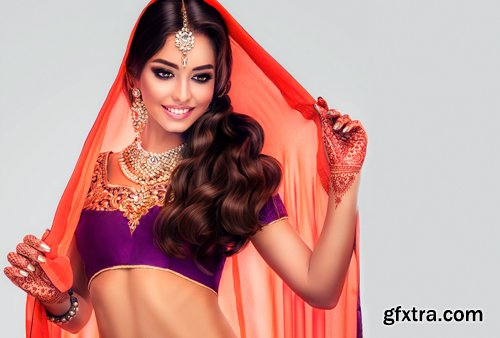 Beautiful Indian girls in traditional clothes, beautiful make-up, women with beautiful jewelry