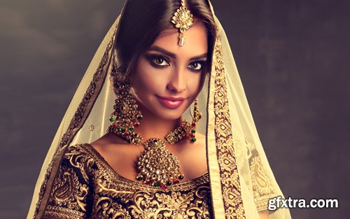 Beautiful Indian girls in traditional clothes, beautiful make-up, women with beautiful jewelry