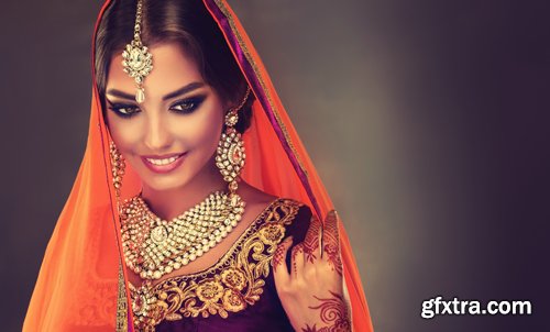 Beautiful Indian girls in traditional clothes, beautiful make-up, women with beautiful jewelry