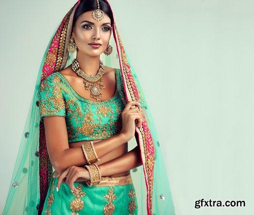 Beautiful Indian girls in traditional clothes, beautiful make-up, women with beautiful jewelry