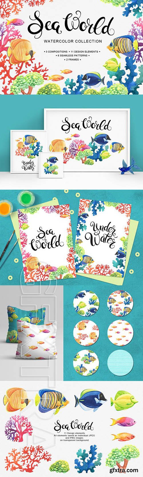 CreativeMarket - Sea World watercolor collection 1925480